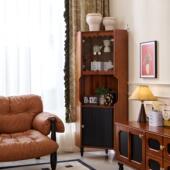 法式 复古实木转角柜中古风客厅卧室收纳柜现代简约多功能储物柜