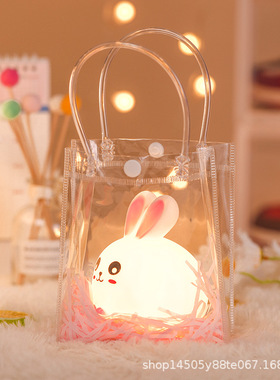 新年吉祥兔搪胶led小夜灯不插电儿童卧室床头创意摆件兔子小夜灯