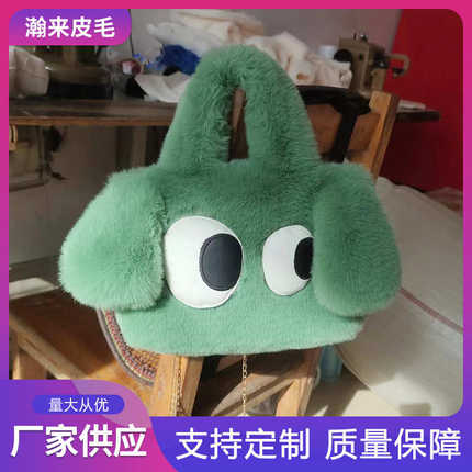 可爱小狗大眼萌卡通毛绒手提包 休闲时尚女士单肩斜挎包仿兔毛