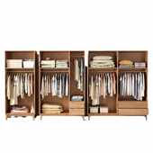 实木橱柜百页格栅衣柜家用卧室储物柜现代简约床边带顶柜衣架批发