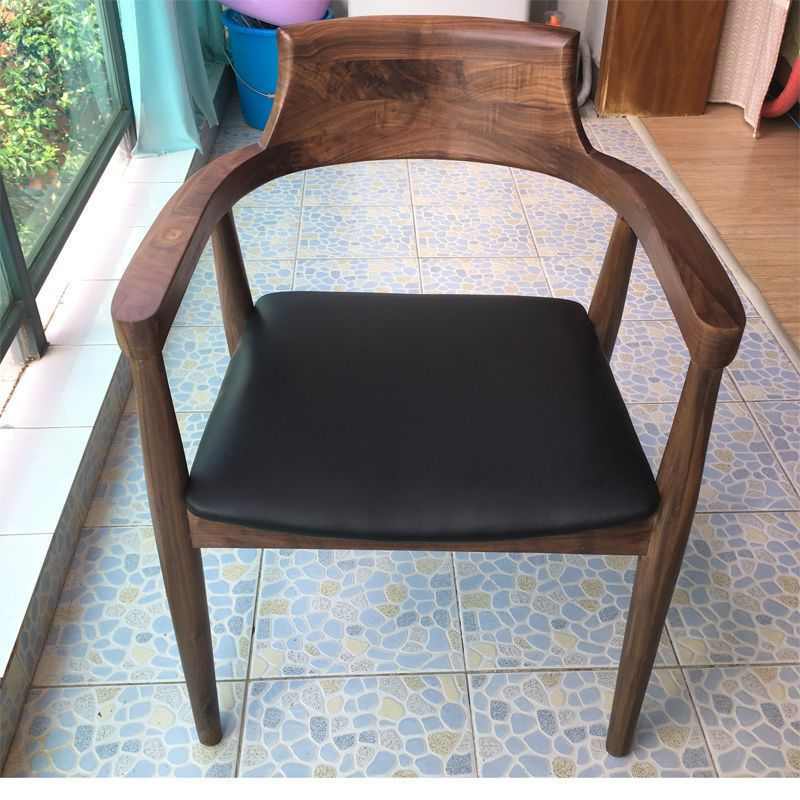 实木广岛椅带扶手靠背软座餐椅会议会客洽谈椅子北欧休闲家用凳子