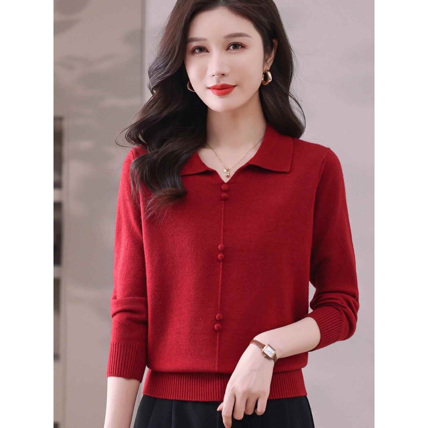 结婚妈妈礼服平时可穿单件红色上衣十月年轻喜婆婆婚宴装早秋套装