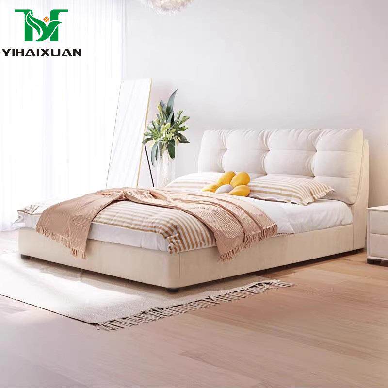 2025年新款法式奶油风泡芙布艺床现代简约主卧大床双人齐边储物床