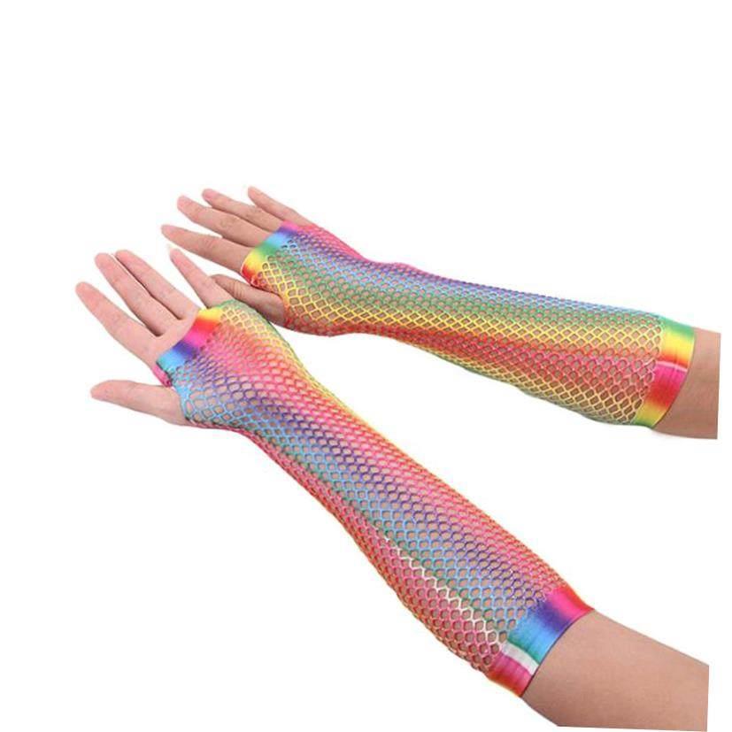Rainbow Mermaid Arm Sleeves Fish Scale Pattern Printed Finge - 实物图