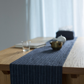 蓝条子亚麻桌旗茶席茶盘茶具垫中式简约日式禅意条纹布艺定制