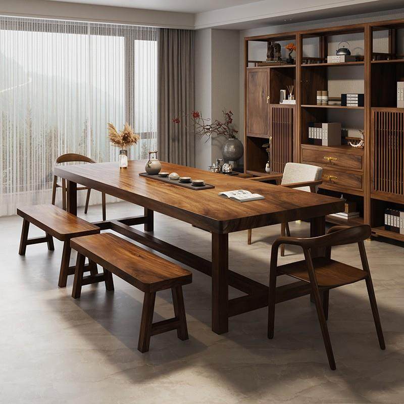 美胡木茶桌书桌一体桃两用EER实木新大南板长条桌中式客厅家用办