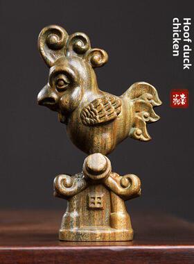 天然绿色檀香鸡木雕饰品吉祥生肖鸡柄片公鸡书房书架装饰