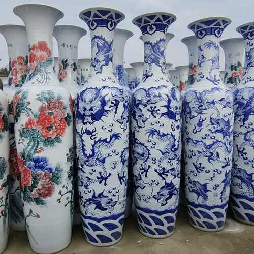 景德镇陶瓷落地花瓶手绘青花龙纹手工雕刻装饰品大摆件开业礼品瓷