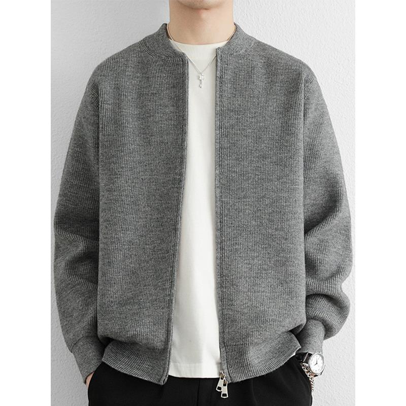 秋冬毛衣男士新款上衣开衫外套季休闲棒球领色针织男0926c