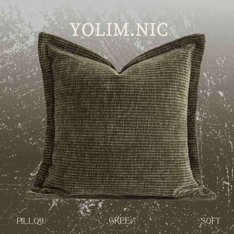 现代简约客厅沙发抱枕套绿色酒店样板间软装靠枕雪尼尔抱枕腰枕