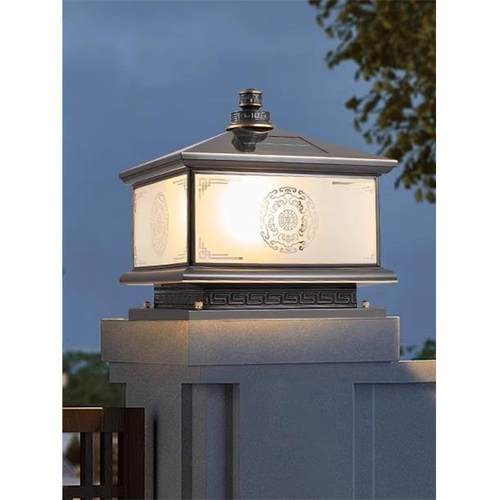 太阳能柱头灯全铜新中式户外庭院灯门柱灯别墅大门灯围墙灯柱子灯