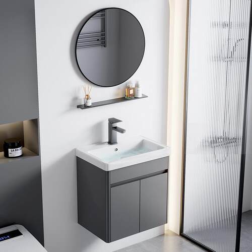 太空铝浴室柜组合小户型陶瓷一体洗手洗脸盆小尺寸阳台洗漱台圆角