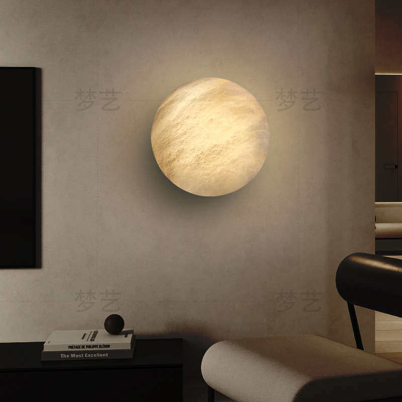 圆形云石壁灯全铜卧室床头灯简约设计师创意客厅背景墙过道走廊灯,家装灯饰光源,壁灯,淘宝优惠券,粉丝福利购,淘宝优惠卷