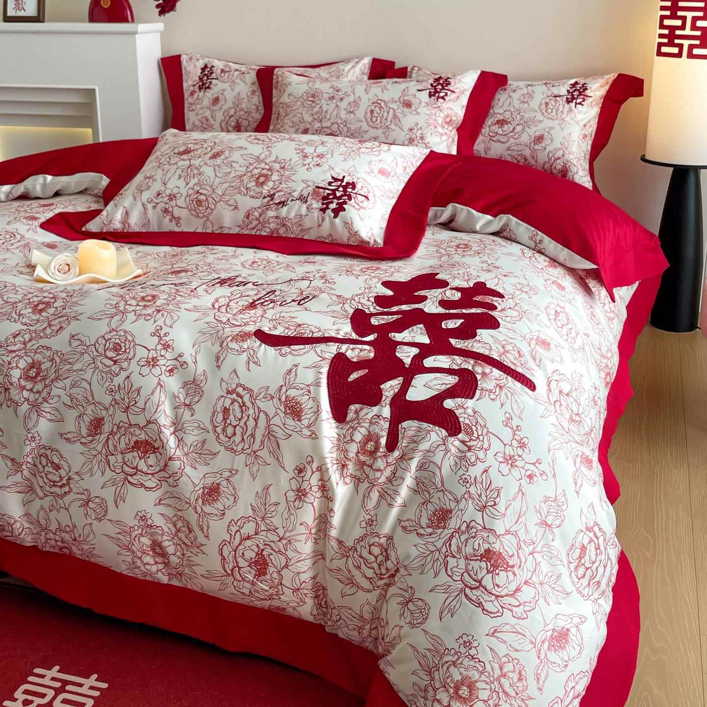 高档中式结婚四件套2025红色婚庆纯棉喜被套新婚陪嫁床上用品婚房