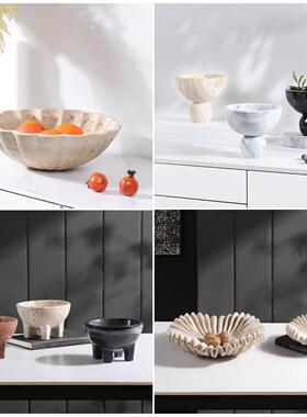 轻奢风客厅电视柜茶几玄关样板房酒店创意大理石装饰收纳果盘摆件