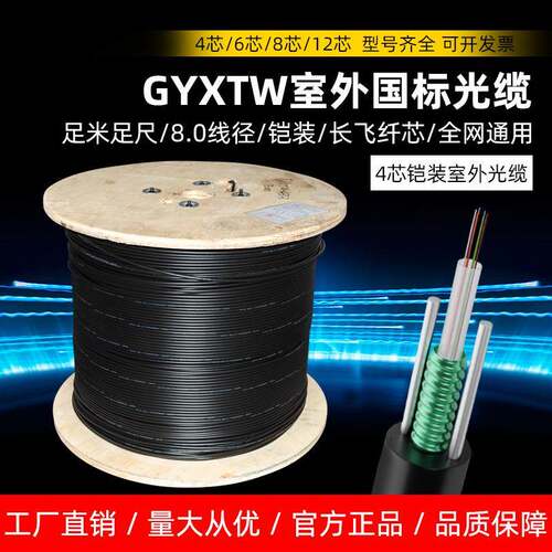 4芯光缆单模室外光纤线 GYXTW-4B1.3 国标中心管式电信级铠装户外