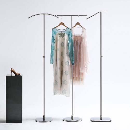 不锈钢服装店展示架落地式晾衣架中岛陈列道具家用T型挂衣帽架子