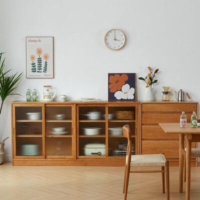 家北实木餐边用小户型玻璃落柜DG9568欧地储物柜厨房多功能抽屉储