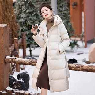 正品羽绒服中款过382520膝冬季新白款长收腰气质加厚保暖鸭女绒外