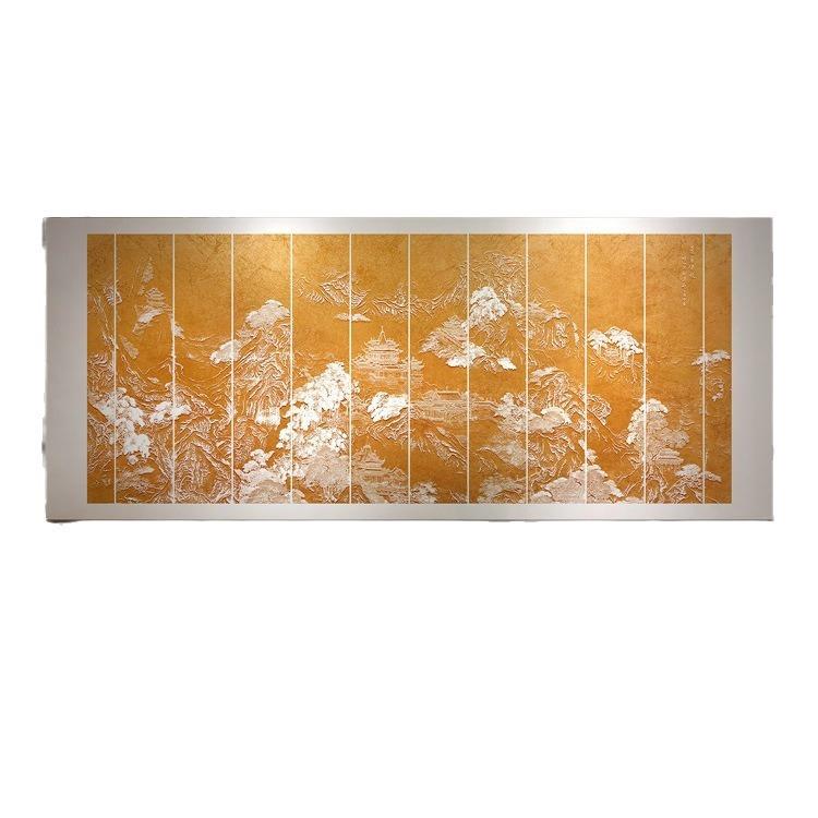 新中式客厅沙发背景墙装饰画蓬莱仙境图巨幅酒店餐厅浮雕挂画