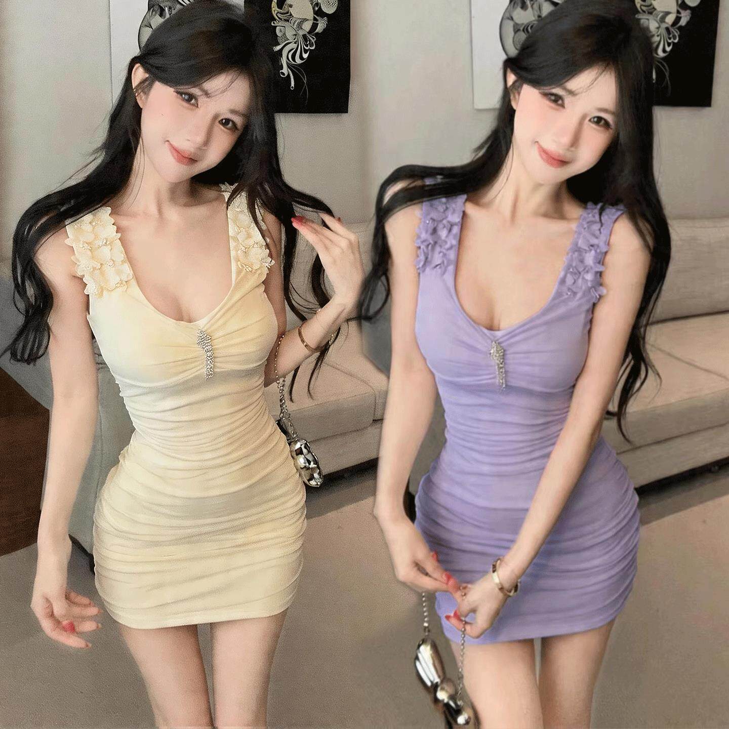 法式网纱收腰连衣裙新款夜店女装性感包臀短裙纯欲风小个子背心裙