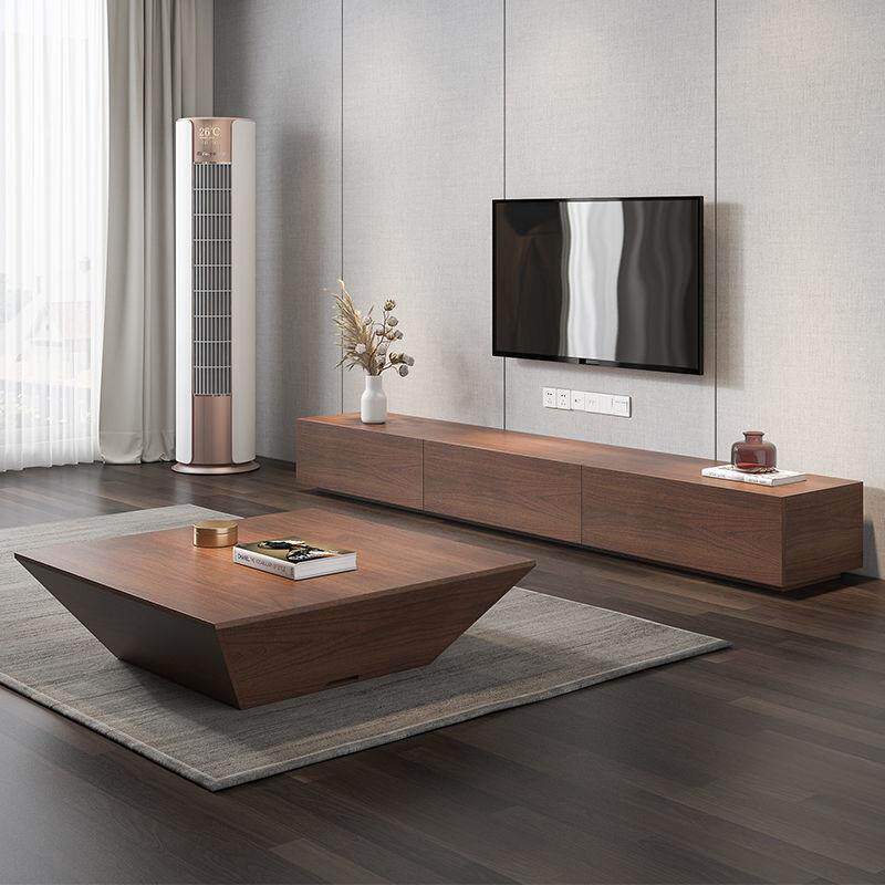 北欧电视柜茶几组合套装现代简约中小户型客厅新款家具胡桃色地柜