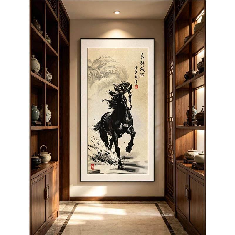 马到成功装饰画新中式玄关背景墙挂画高档骏马图办公室走廊过道画