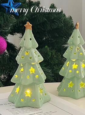 陶瓷透光圣诞树小夜灯 ins家居节日场景装饰摆件氛围灯平安夜礼物