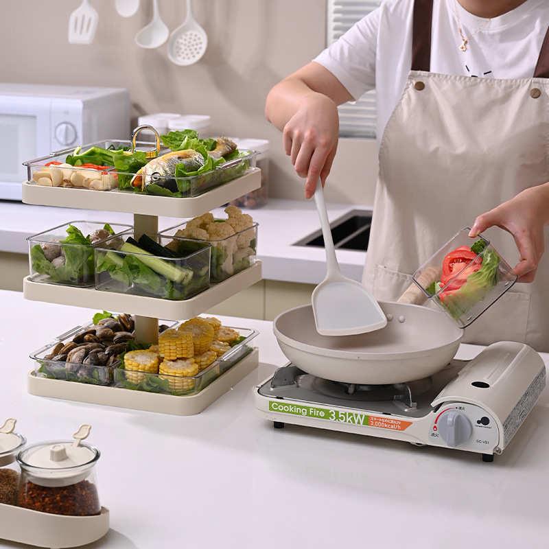 厂家厨房多功能配菜托盘多层叠加火锅备菜家用旋转置物架批发