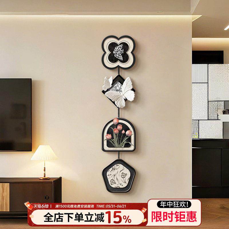 法式复古风客厅装饰画黑白轻奢入户挂件玄关背景墙挂画复古壁画