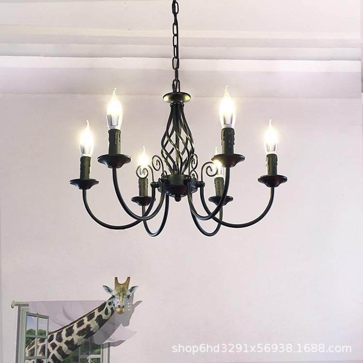 式吊灯黑色铁艺蜡烛卧室灯简HAO约个复古房书灯餐美厅LED性灯具
