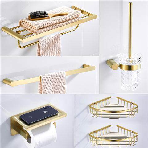 304不锈钢拉丝金浴巾室卫生间毛巾架挂件置物架厕纸架套轻奢单杆