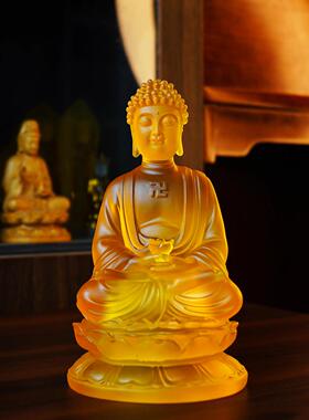 精品工艺彷琉璃佛像阿弥陀佛家用佛堂办公室供奉三宝佛保平安摆件