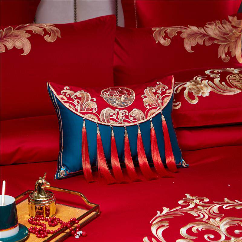 正品大拆红枕色纯小抱枕带芯精致棉刺绣结婚床品子孙婚庆配件 可