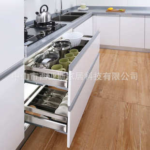 抽屉式门板!不锈钢炉台拉篮 碗碟篮 锅篮 地柜拉篮阻尼导轨整套