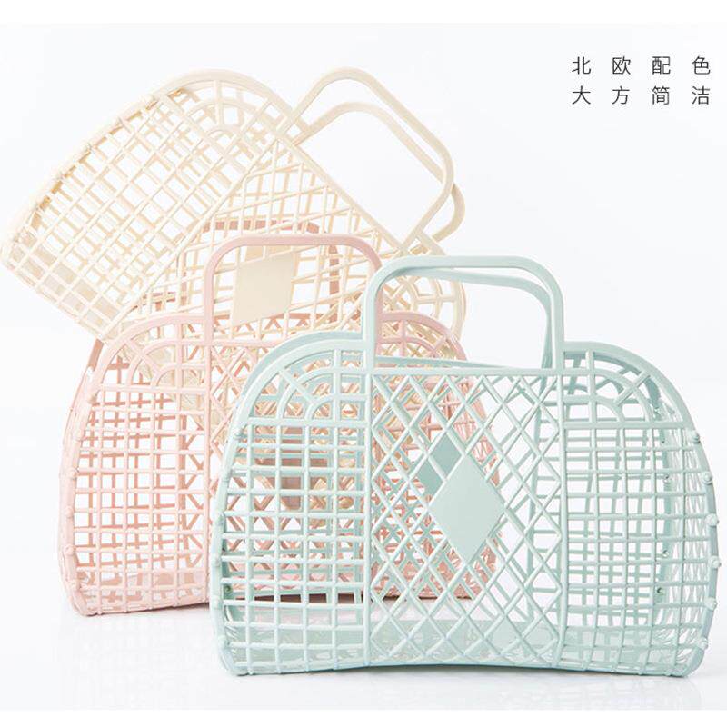 现货塑料镂空菜篮子衣物饰品收纳篮轻奢购物挂墙可拆大号篮子