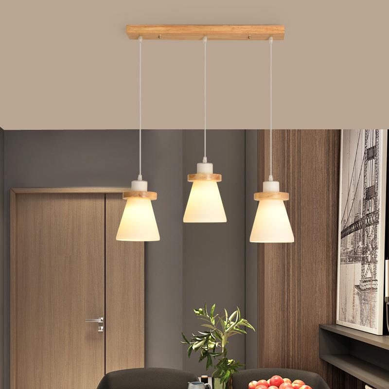 日式原木吊灯三头餐厅餐桌灯北欧简约卧室床头小吊灯实木吧台灯具