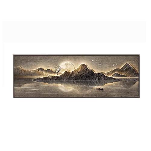 现代轻奢客厅装饰画高级感大气山水画横版背有靠山沙发背景墙挂画