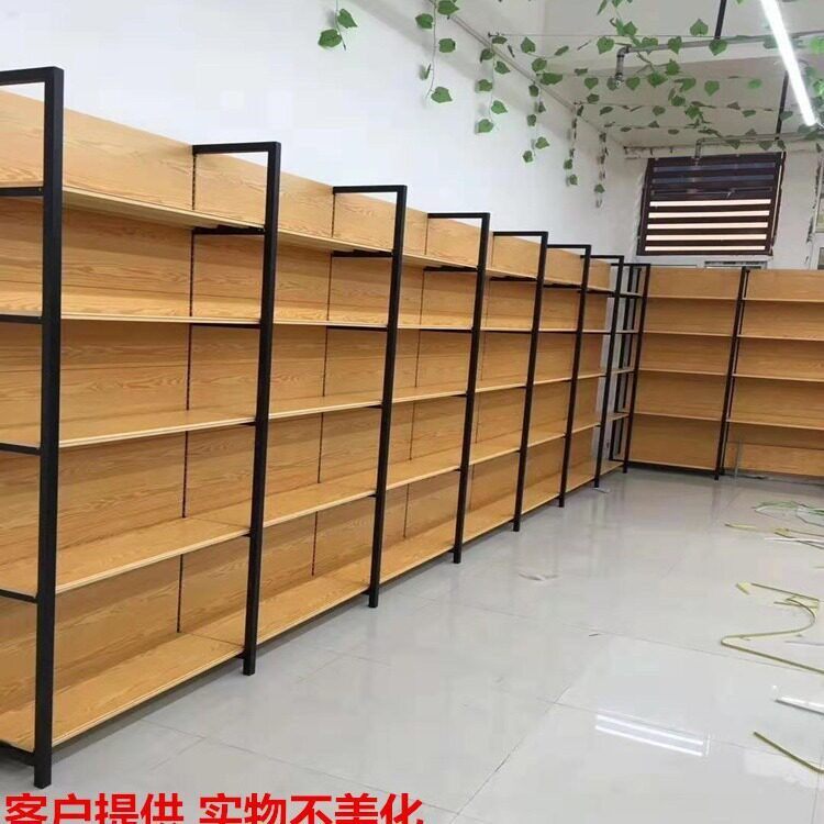 宠物店超市货架柜母婴店百货展柜便利店木纹展示架化妆品陈列架