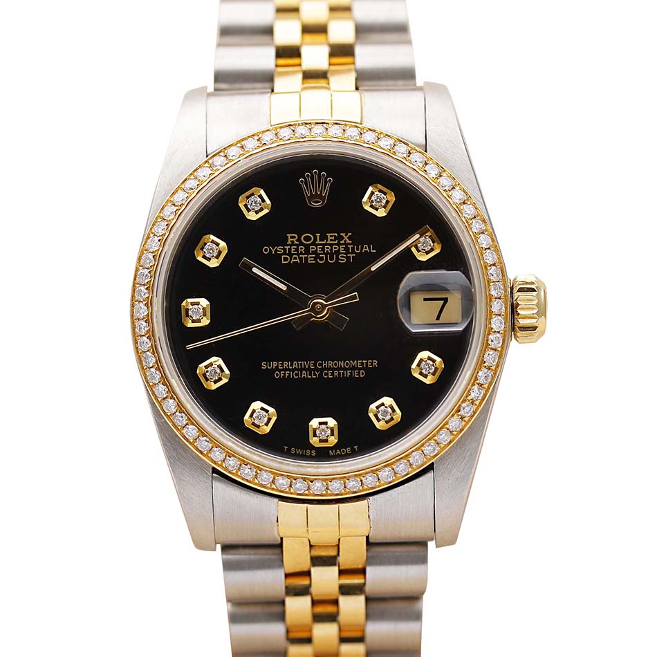 [9.8新]劳力士日志型黑盘后镶钻31mm自动机械女表68273