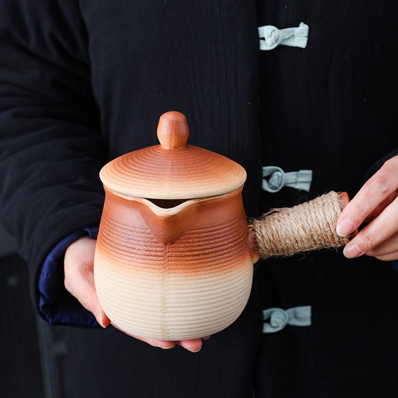 围炉煮茶粗陶侧把烤奶罐围炉明火煮茶壶罐罐壶户外煮茶壶炭炉烧水