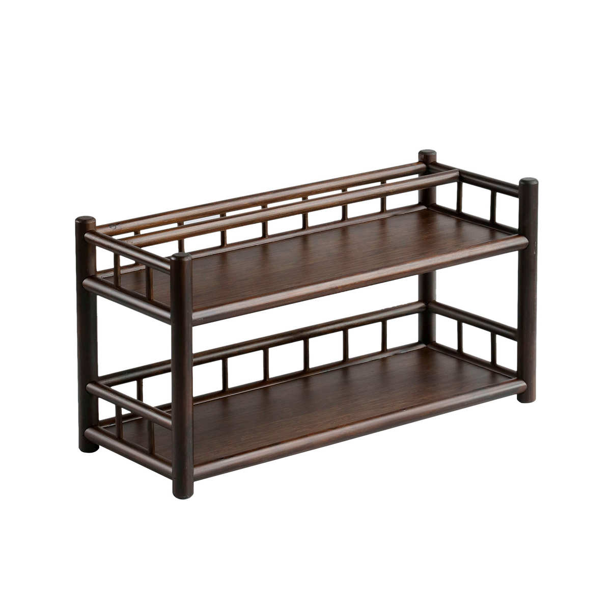 竹益堂双层壶架 茶具收纳架 茶杯架子 博古架 紫砂茶宠壶摆件