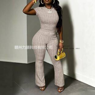 Women's Solid Ribbed Tee & Skinny Pants Two-piece Set