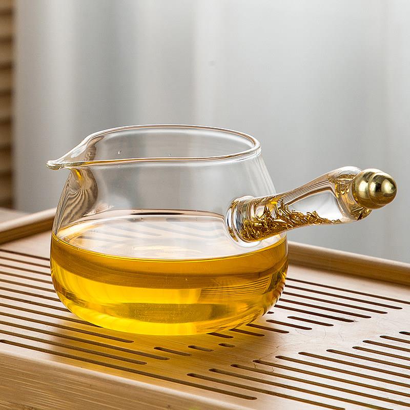 加厚耐热高端玻璃公道杯 茶海 分茶器 公杯加茶漏 圆肚侧把公平杯
