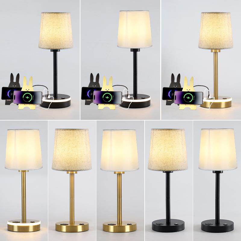 2026新款卧室台灯充电款美式复古触摸三色变光美式布艺工厂直销