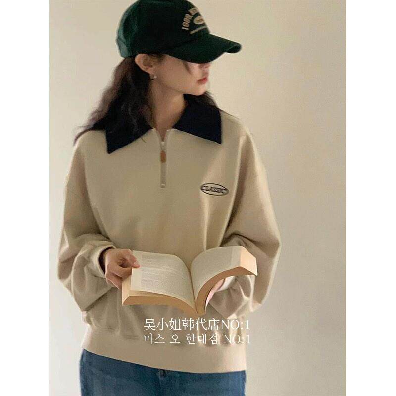 吴小姐seoul韩代秋季宽松女士拉链卫衣女薄款上衣初秋衣服女装