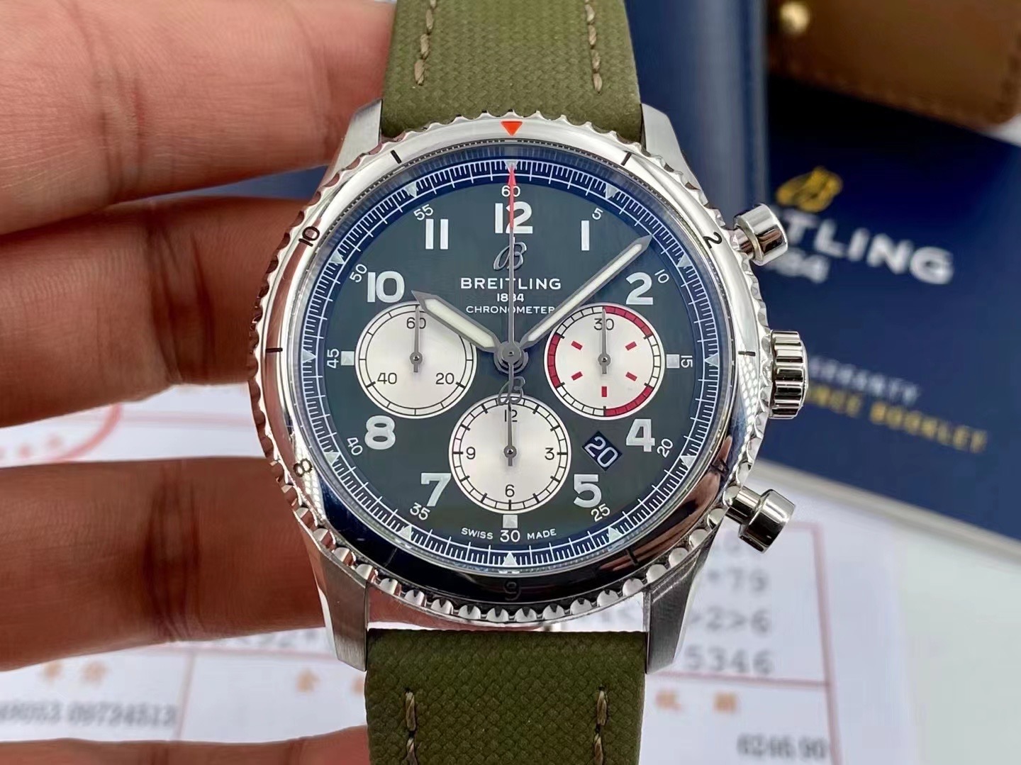 全套98新43mm百年灵飞行员8柯蒂斯战鹰43自动机械男手表AB01192