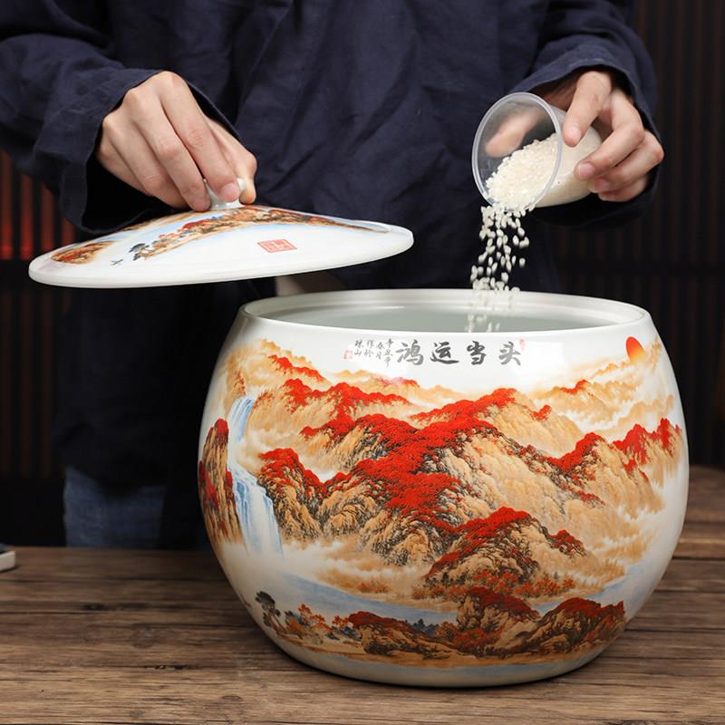 景德镇陶瓷米缸家用20斤防虫防潮30斤10斤密封带盖子米桶储面