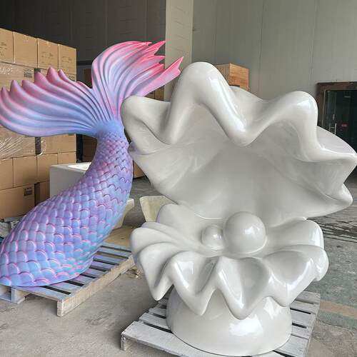 玻璃钢大型雕塑户外美人鱼贝壳摆件公园酒店博物馆美陈游乐场景观