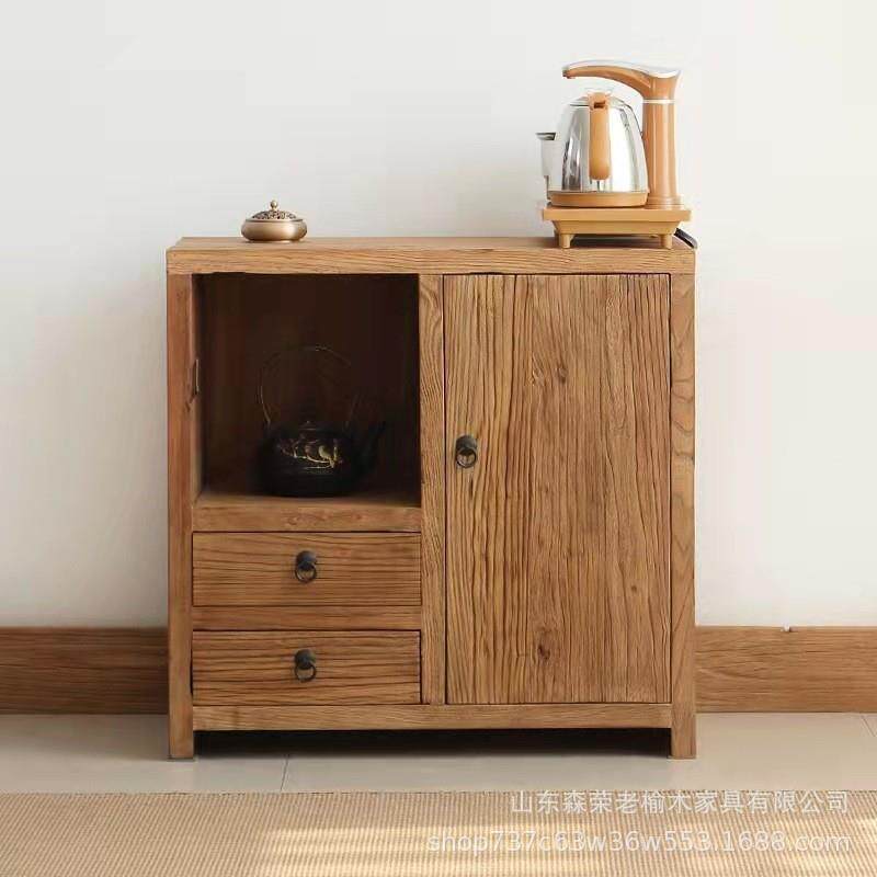 老榆木家用茶水柜风化纹理置物架中式烧水柜餐边柜办公室茶水台